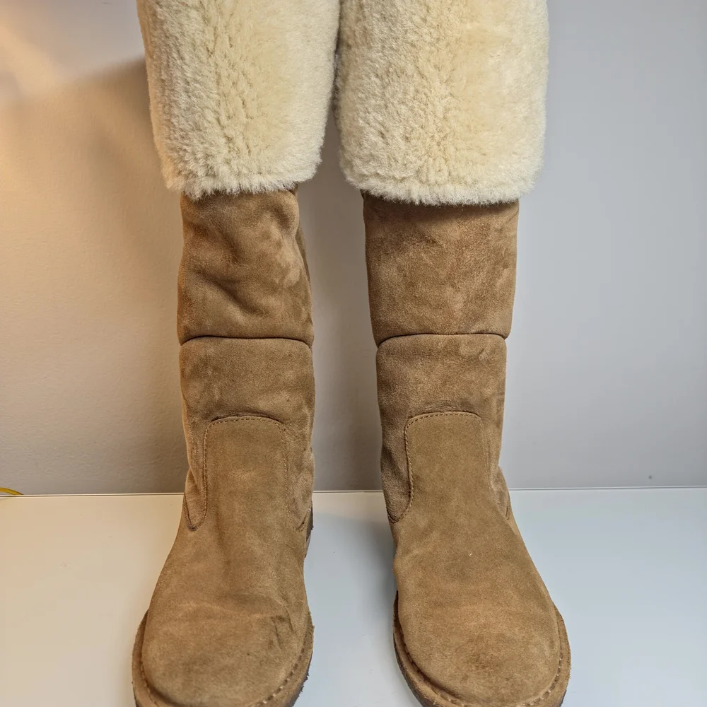 UGG Tall Shearling Cuff Suede Boots - Chestnut